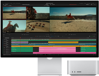 Ein Film wird mit dem Mac Studio und dem Studio Display geschnitten