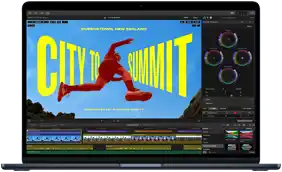 MacBook Air Display, Teilansicht, zeigt Videoschnitt, um die Fähigkeiten des M5 Chip zu veranschaulichen