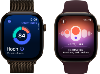 Apple Watch Series 12, Aluminiumgehäuse, Farbe Dunkelbronze, Kreisdiagramm mit Schlafindex, Digital Crown, Milanaise Armband, Farbe Dunkelbronze